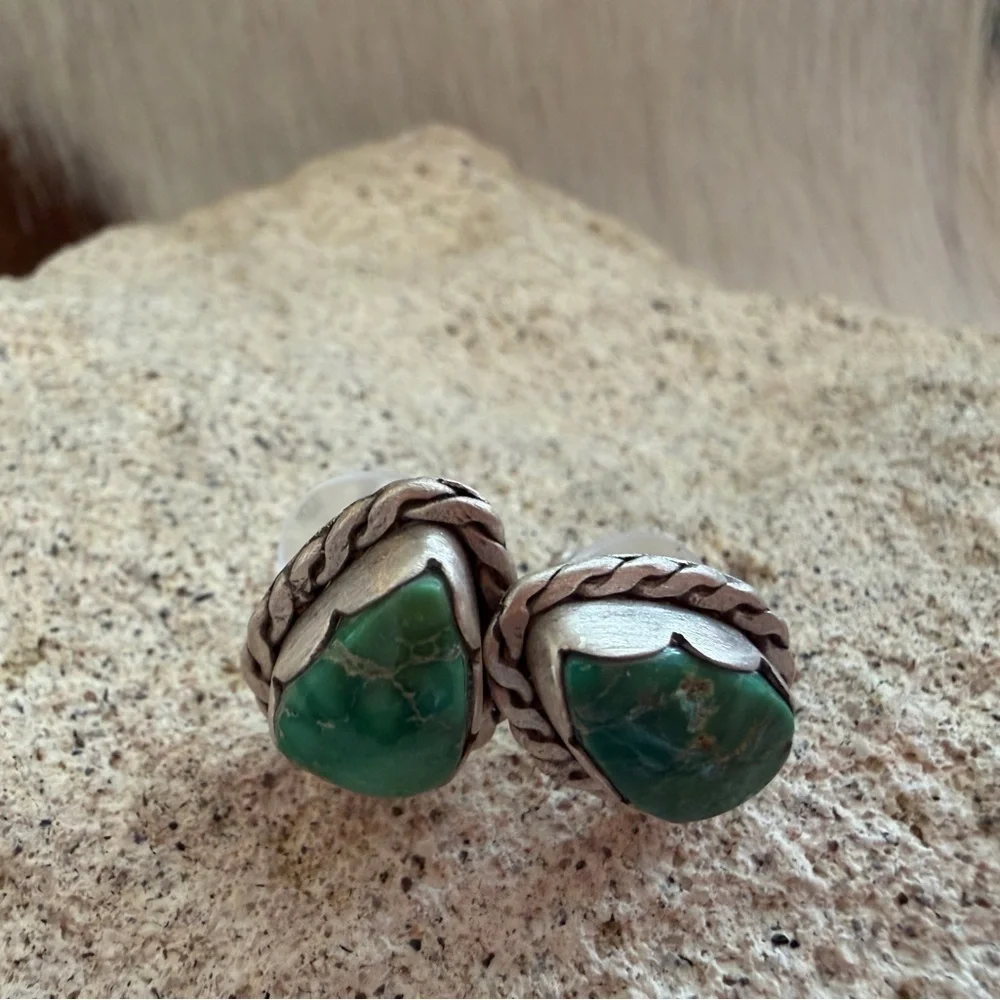 ❤️ Emerald Valley Teardrop Turquoise Matte Sterling Stud Earrings 4 Gm ~ Quality - Picture 10 of 13